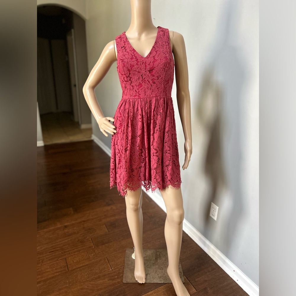 Altar’d State Wine Lace Fit & Flare Dress